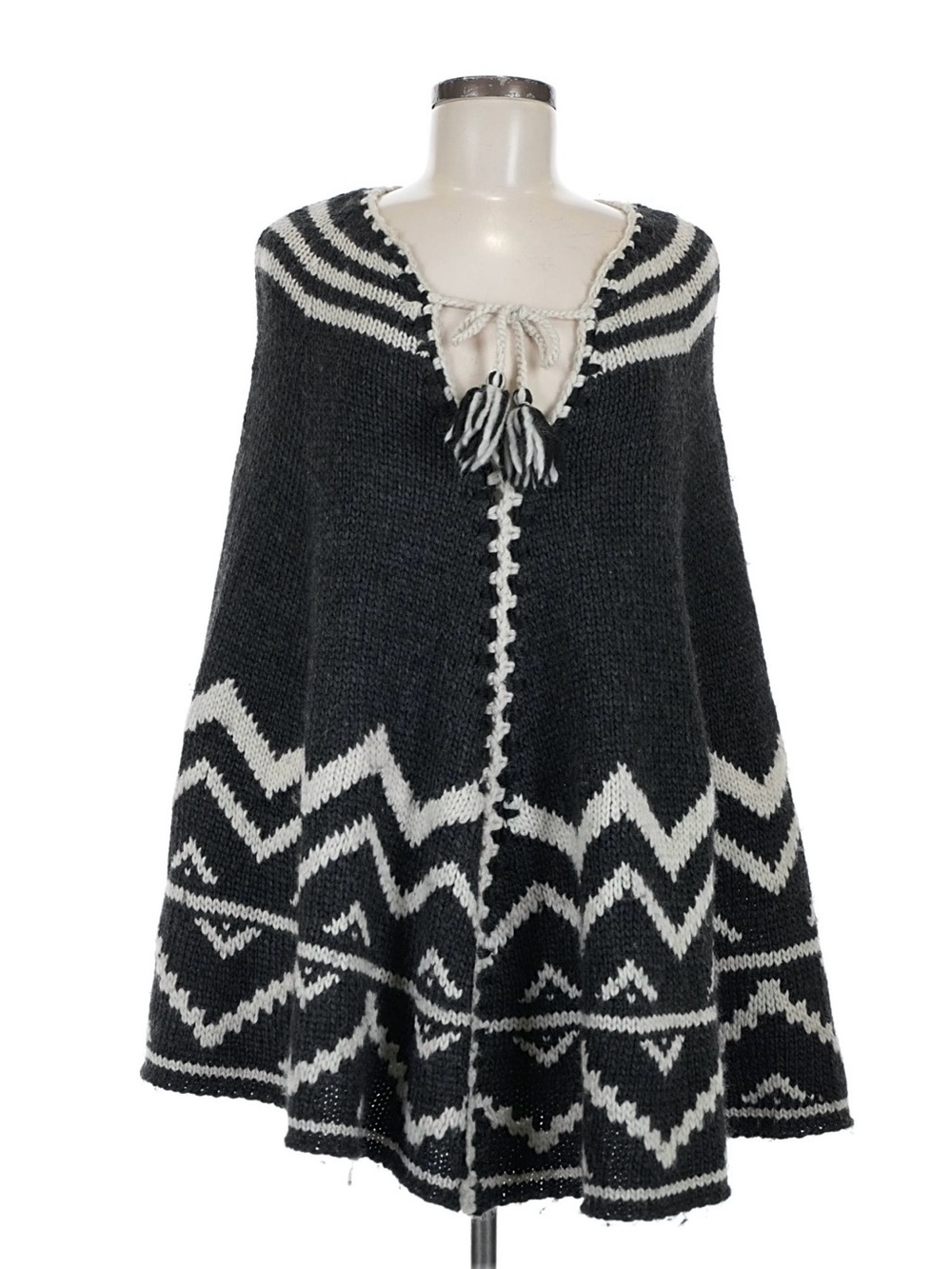 Chic Wool Blend Poncho with Tassel Tie